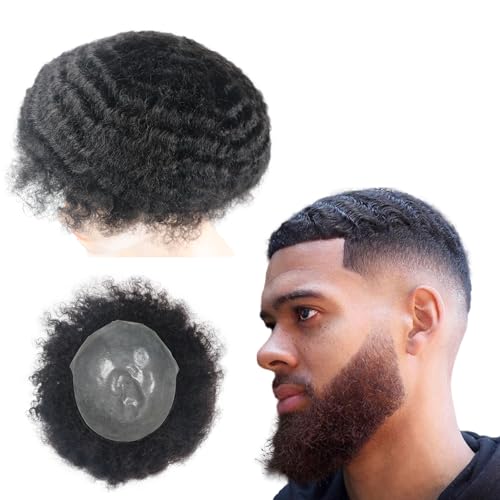 lumeng Mens Afro Curly Toupee Mans Wigs PU Cap...