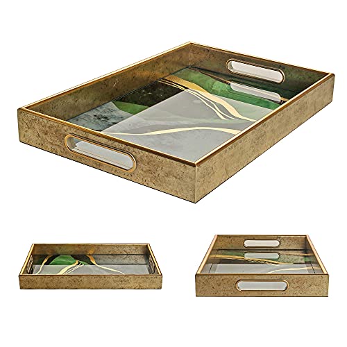 Serving Tray –Coffee Table Tray –Elegant Decorative Tray –Ps And Printed Glass Table Tray –Practical And Sturdy Design–Easy To Clean And Washable–Ideal For Coffee,Breakfast,Dessert #TOP2