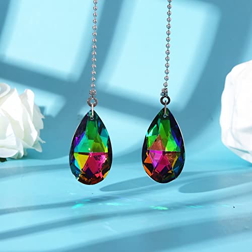 Image of 2pcs Crystal Prisms Ceiling Fan Pull Chain Ball Chain Connectors Crystal Pendant Ornament