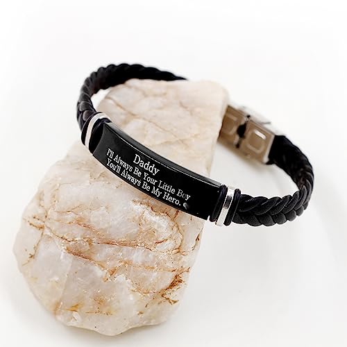 Image of Uloveido PU Leather Stainless Steel ID Bracelet for Son from Mom Dad, Encouragement Inspirational Gift to Men