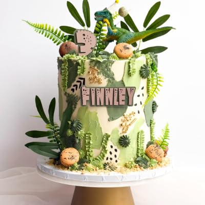 Personalised Dinosaur themed Name Charm Cake Topper Multicoloured Acrylic Happy Birthday Wedding Anniversary Cake Topper Custom Acrylic Topper Cake Decoration Cake Charms.