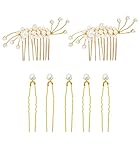 Flayem 11 Stück Haarkamm Braut Hochzeit,Kristall Seitenkamm Blume Haarschmuck,Gold Haarspangen
