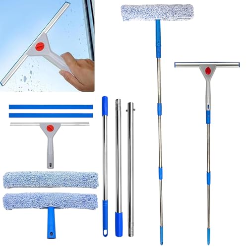 Fensterreiniger mit Teleskopstiel Langer Griff Profi Fensterreinigungs-Set...
