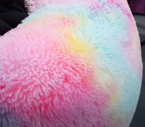 Image of Fluffy Bean Bag Chair for Kids, 2.5FT Round Memory Foam Filled Bean Bag for Teens & Kids, Ultra Soft Faux Fur Fabric Bean Bag Chairs for Playroom, Living Room, Bedroom, Rainbow