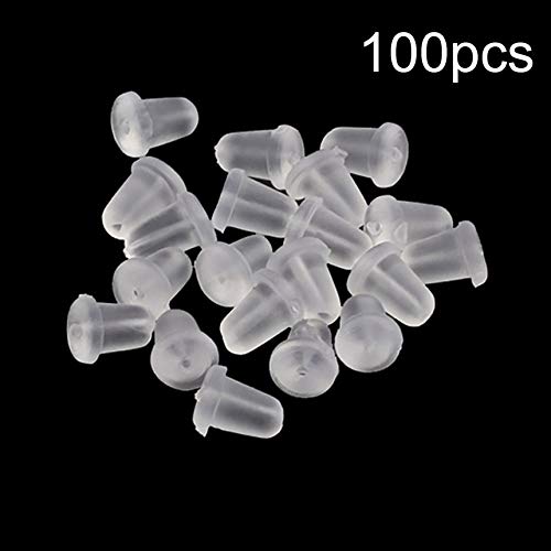 FinukGo 100pcs / lot Pendientes de goma redonda con forma de bala Respaldos Tapones Oreja Stud Pendientes Tapa Transparente Tapones de oreja Tapones bloqueados/Transparente