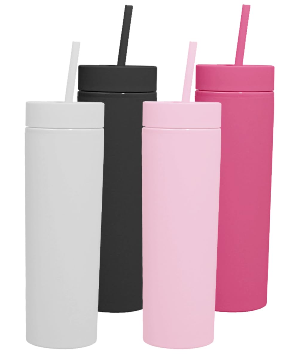 Photo 1 of ***USED***Skinny Tumblers with Lids and Straws Bulk.Matte Multi Slim Tumbler Cups with Straws.16 oz Plastic Pastel Double Walled Acrylic Skinny Tumbler Set for Smoothie Ice Coffee.Customizable DIY Gift. Multicolor 4