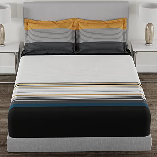 Image of myTrident Home Essential Stripe Collection 144 TC, 100% Cotton Bedsheet with 2 Pillow Cover, King Size - 274 x 274 cm, Bretton