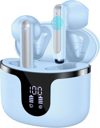 Image of BHNYBWUL Wireless Earbuds Bluetooth 5.4 Headphones 50Hrs Playtime Bluetooth Earbuds Hi-Fi Stereo 4 ENC Mics, Wireless Headphones IPX7 Waterproof Ear Buds LED Display USB-C, LightBlue