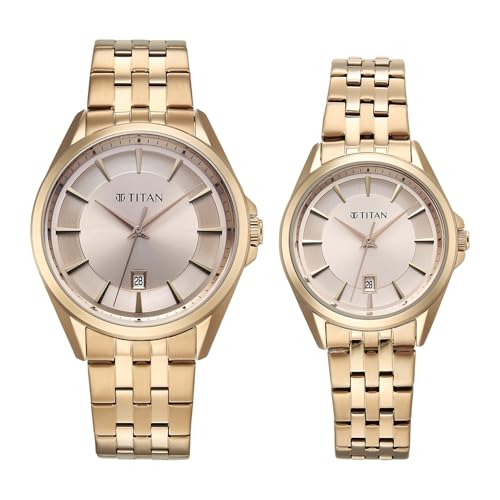 Image of Titan Modern Bandhan Pair Analog with Rose Gold Dial Rose Gold Stainless Steel Strap Watch for Couples - 9401594215WM01