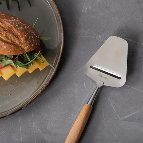 Image of Boska Cheese Slicer Amigo - Slicer for Mature and Aged Cheese - Ergonomic Handle - Stainless Steel - Beech Wood - Non-stick Thanks to BSF Treatment - Also for Slicing Vegetables