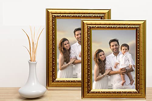 Image of set of 2 8x8 Inch Golden Color flexiable Glass (acrylic) & synthetic wood customized Modern Collage Photo Frames for Wall Hanging table stand
