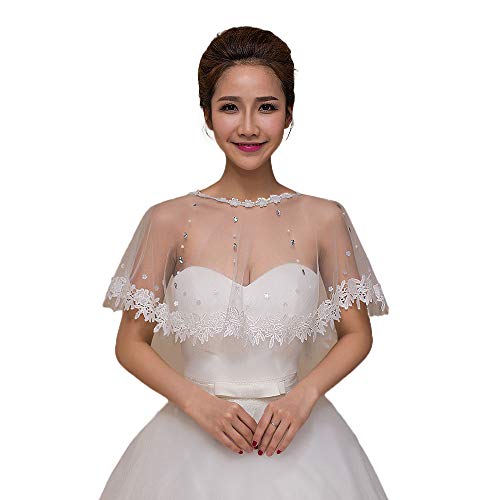 Vpang Women's Lace Embroidered Bridal Shawl Wrap Bridal Wedding Cape Shawl Evening Cape Capelet Bolero Flapper Cover Up
