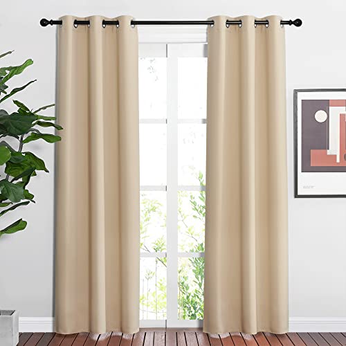 NICETOWN Blackout Farmhouse Curtains - Thermal Insulated Solid Grommet Vertical Drapes Room Darkening Window Treatments for Bedroom (Biscotti Beige, S