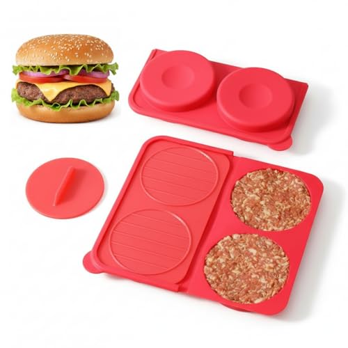 AUOON 4 in 1 Silicone Burger Patty Mold for 4.5 1/4-1/3lb Patties Red