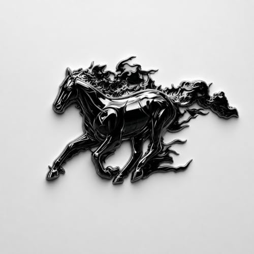 Emblema de metal de caballo en 3D con acabado negro mate y base de zinc macizo