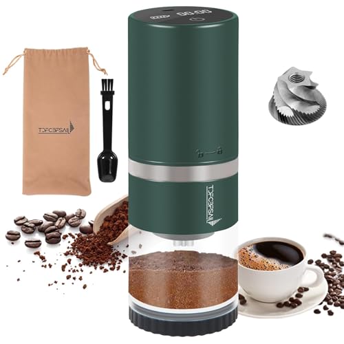ポータブル電動コーヒーグラインダー ステンレススチール 円錐バーコーヒーグラインダー 45段階の調節可能な設定 充電式コーヒー豆グラインダー LEDディスプレイ付き 自宅、旅行、キャンプ、オフィス用