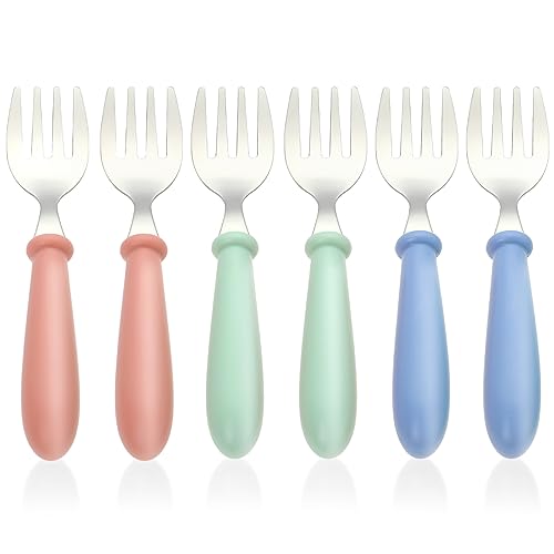 WLLHYF 6 teiliges Gabel und Löffel Set zum Selbstfüttern mit weichem Silikongriff Besteck aus Edelstahl kleine Gabel Utensilien spülmaschinenfest...