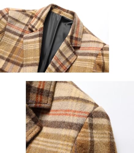 FTIMILD Mens Wool Blend Plaid Coat Warm Winter Trench Coat with Soft Scarf Single Breasted Overcoat4