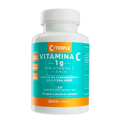 Vitamina C 1g + D 400 ui + Zinco 10mg 30 Comprimidos - C-Triple - Imunidade e Antioxidante Vitamina C 1g + D 400 ui + Zinco 10mg 30 Comprimidos - C-Triple - Imunidade e Antioxidante