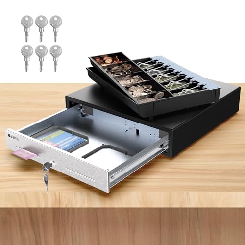Beelta 18" Cash Drawer – Heavy-Duty with Micro Switch & Emergency Release, 5B5C Media Slots, Silent Smooth Ball Bearing Slides, Stainless Steel Front Panel & Removable Tray BK1818S