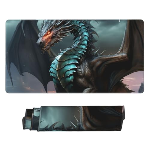 Grand tapis de souris de jeu motif dragon 40x75 cm avec base en caoutchouc antidérapant pour bureau