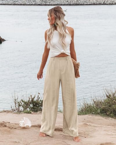 Angerella Women Wide Leg Pants High Elastic Waisted in The Back Business Work Trousers Long Casual Pants with Pockets4