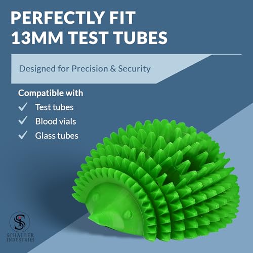 Image of S I Schaller Industries Hedgehog Test Tube Holder, 16mm - Veterinary Blood Test Tube Rack, Holds 12 Vials, Compact Fun Design Organizer for Veterinary and Research Lab Use - Green