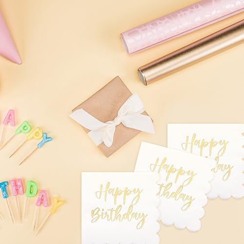 Qilery QILERY-FDGHG3 100 Pack Happy Birthday Napkins Bulk, Scalloped Disposable Cocktail Napkins White And Gold Birthday Napkins 2 Ply Paper Napkins thumb #4