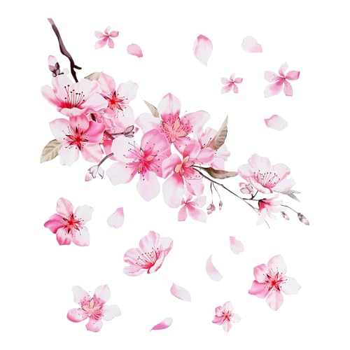 Image of WY Lighting Level Cherry Blossom Car Sticker, 2 Pcs Vinyl Car Decals for Women, Scratch Cover Pink Flower Bumper Stickers, Car Decoration, Waterproof Decal for Automotive, Laptop, Home Decor