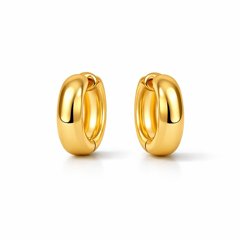 Classic Gold Huggie Hoop Earrings for Women | Thick Polished Gold-Tone Small Hoop Earrings | Minimal Modern Jewelry