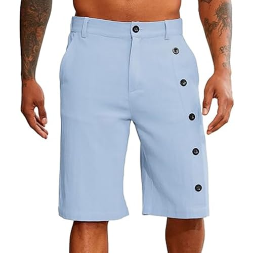 Sktremeuru Men's Solid Side Button Beach Shorts for Summer Vacation