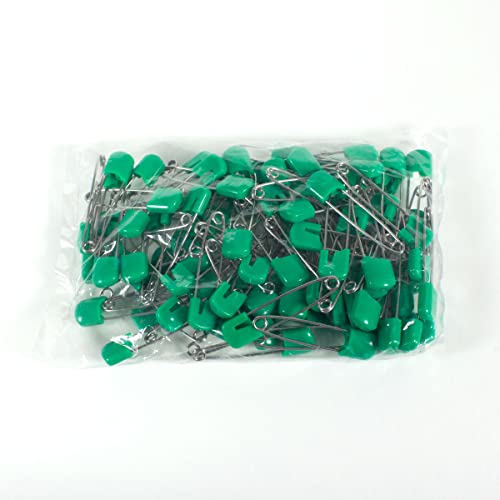 OsoCozy Cloth Diaper Nappy Pins 100 Packs - 100 Stainless Steel Safety Pins with Locking Plastic Heads. Durable, Safe and Cute 2.2 Inches Long (Green)