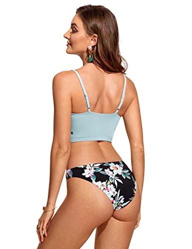 Image of CRZ YOGA V Shaped Longline Bikini Tops | Built-in Pads, A-D Cup, Cropped, Adjustable Spaghetti Straps, Swim, Bathing Suit for Women