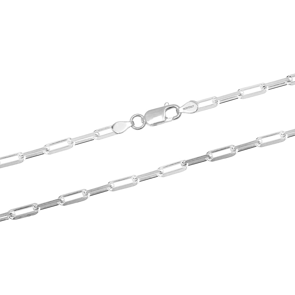 Sterlingsilber, italienischer Schmuck, 3 mm, 3,5 mm, 4,5 mm, Büroklammer, Gliederkette, Halskette für Teenager, Frauen und Männer, 16, 18, 20, 24 Zoll