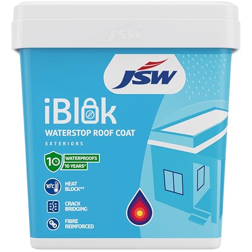 Image of iBlok WaterStop ROOF COAT - Fibre Reinforced Elastomeric Waterproofing Paint for Roofs and Exterior Walls | Heat Reflective, Crack Proof, Anti-Carbonation | 10 Years Warranty
