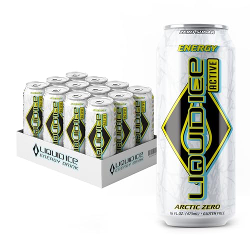 Liquid Ice Active Energy Drink - Arctic Zero, 0 Sugar, with Caffeine and Taurine, 16oz Cans (12 Pack)
