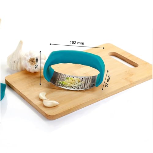 Image of Stainless Steel Garlic Crusher & Ginger Crusher | Manual Garlic Press with Ergonomic Handle (Blue)