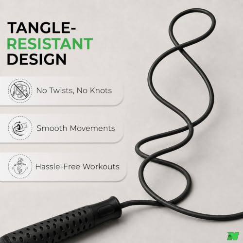 Image of Skipping Rope with Ball Bearing for Men, Women & Kids | 300 cm Jump Rope with Smooth Rotation & Comfortable Grip | 270 cm Effective Rope Length | Fitness, Cardio, Exercise & Workout Rope- Black (Black)
