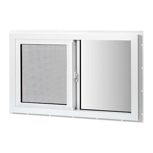 COLORPAPA Vinyl Basement Window, 32' x 20' Slider Window with Double Pane Insulated Tempered Glass and Fiberglass Mesh Screen for Basement Bathroom Home Rv Garage (White)