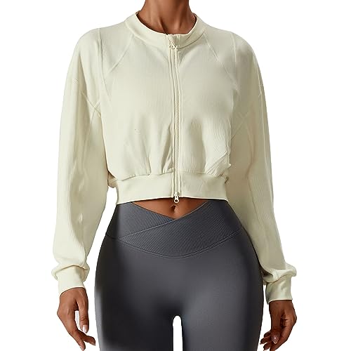 Chaqueta Corta Informal con Cremallera, Chaqueta Corta Elegante con Cuello Redondo y Cremallera para Mujer, Vida Diaria (M)