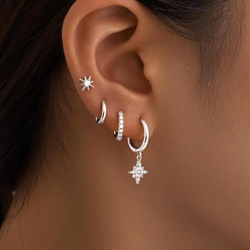 Image of Small Gold Huggie Hoop Earrings Set for Women Men Hypoallergenic 14K Plated Stack Cartilage Earrings, Sterling Silver Multiple Piercing Lightweight Mini Thin Cute Dainty Trendy Jewelry Gifts for Women