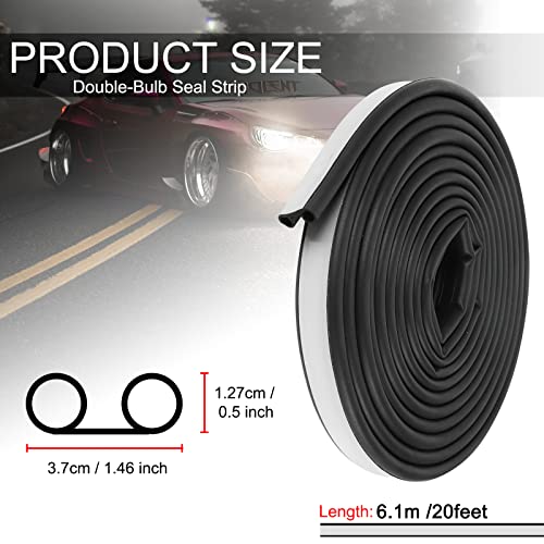 20Ft Universal Car Seal Strip Epdm Rubber Seal Strip With Double-Bulb Tailgate Seal For Car, Truck, Pickups, Boats, And Rvs Soundproof, Noise Reduction, Dustproof, Insulation #TOP1