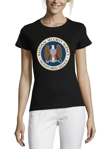 T-shirt coton National Security Agency pour femme en noir rigolo