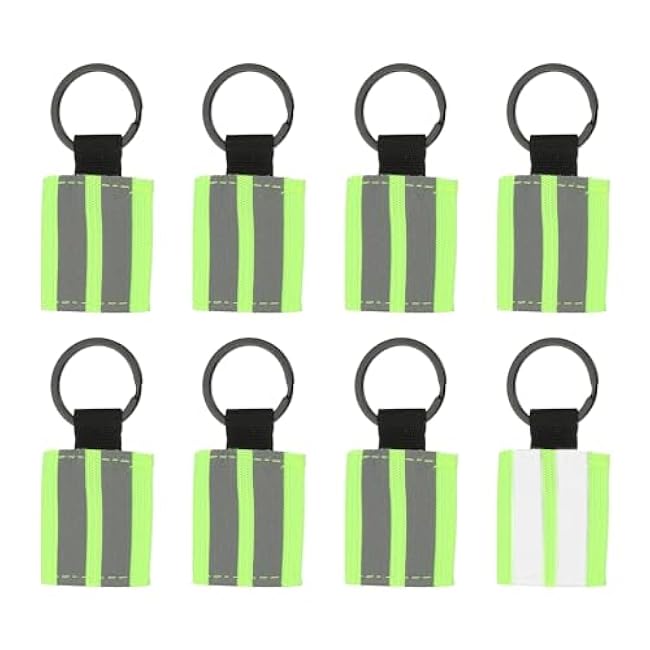 PATIKIL 8 Pcs Reflective Keychain, Reflective Strips High Visibility Safety Keychain Tags Lanyards Pendants Bright Zipper Pulls Waterproof for Backpack Running Cycling, Green 2