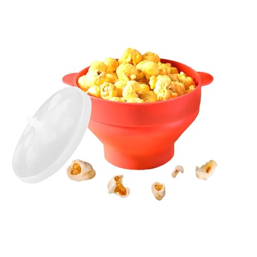 Nicola Collapsible Microwave Popcorn Maker with Lid, Microwave Popcorn Poppers for Family Movie Nights, Food-Grade Silicone Popcorn Maker Bowl (Red)