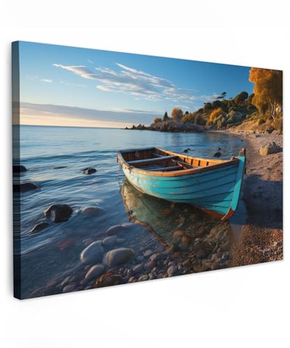 MuchoWow© Impression sur Toile Peinture 120x80 cm Tableau Mural Decoration Salon Reproductions de Tableaux Murale Moderne Bateau - Lac - Nature - Maritime -...