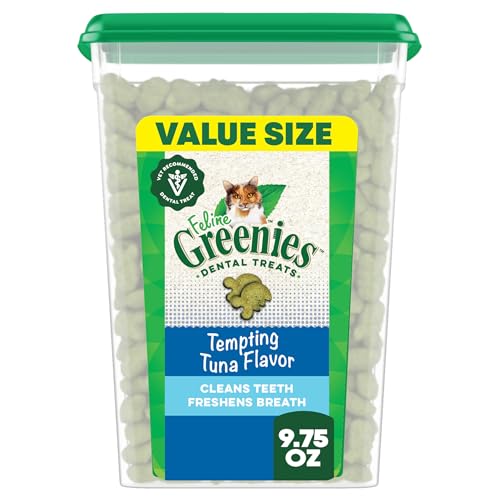 Greenies Feline Veterinarian-Recommended Adult Natural Dental Cat Treats, Tempting Tuna Flavor, 9.75 oz. Tub