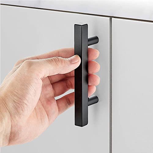 SYDARSYN 2 Pcs 2 Pcs Black Cupboard Handles Stainless Steel Square T Bar Cabinet Handles Kitchen Drawers Knobs Pull Handles Bathroom Door Handles Furniture Pulls 96mm - Image 4