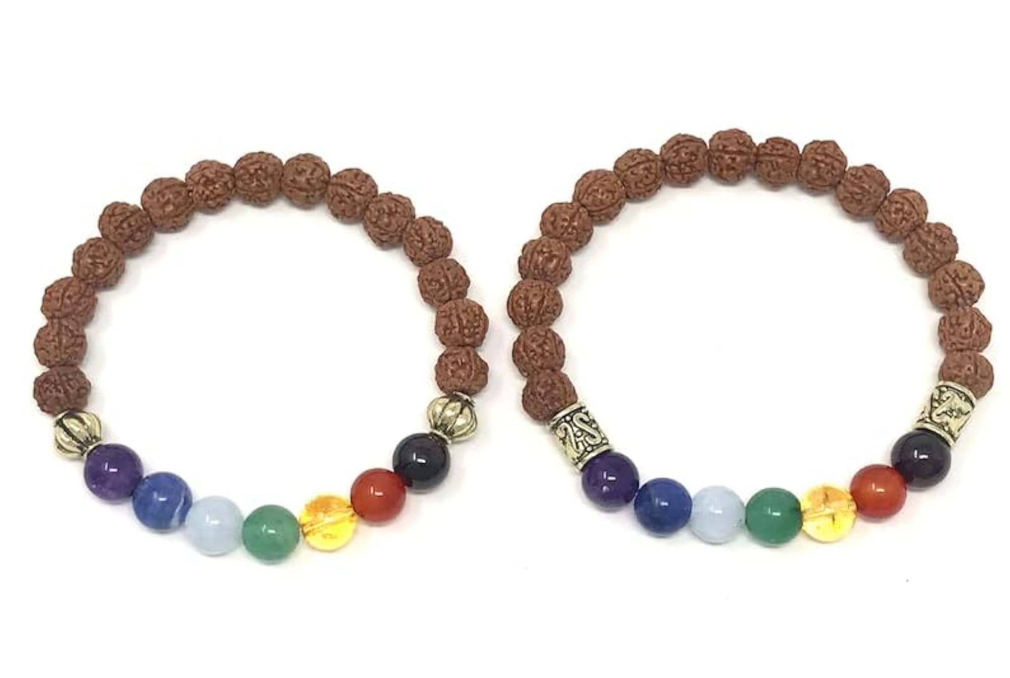 7 Chakra Stone & Rudraksha Couples Love Bracelet Set