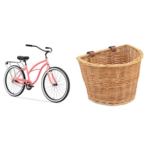 Bicicleta playera para mujer sixthreezero Around The Block con canasto de mimbre ProsourceFit para la mayoría de bicicletas